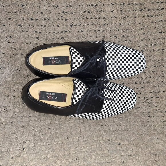 NUEVA EPOCA-Cordova-Woven Black/White Leather Dance Shoes-Sz 6.5UK/8US-NWOB